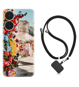 Realme C55 Kılıf Silikon Boyun Askılı İpli Desenli Silikon Gerçek Çiçekler 1743