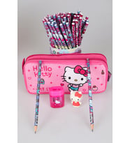 DEKOMUS İLE YENİ SEZON LİSANSLI HELLO KITTY KALEM ÇANTASI,2 ADET KURŞUN KALEM,KALEMTRAŞ VE 3D SİLGİ SETİ