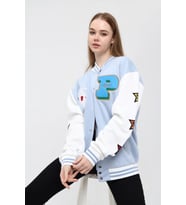 Unisex Oversize Mavi Poker Bomber Kolej Ceket
