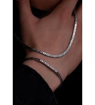Erkek Gümüş Kolye Bileklik Set - 4mm Dikdörtgen Kesim Yassı Kral Gümüş Kolye Bileklik Set