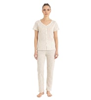 Seamlife Kadın %100 Pamuk Kalp Desenli Önü Düğmeli Kısa Kollu Pijama Takımı 18121787 (Ekru)