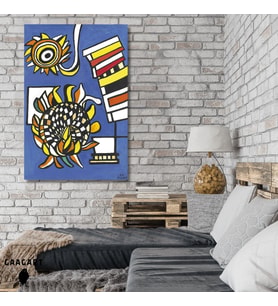 Tekli Dikey Kanvas Tablo Ünlü Eserler Fernand Leger Deux Tournesols Bleu