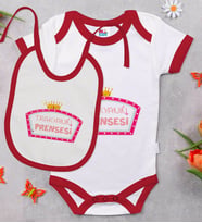 BK Kids Trakyanın Prensesi Tasarımlı Kırmızı Bebek Body Zıbın ve Mama Önlüğü Hediye Seti-1