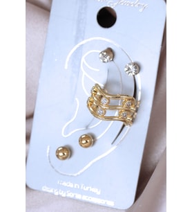 Su Yolu Model Zirkon Taşlı Metal Kıkırdak Küpe Seti (Çok Renkli)