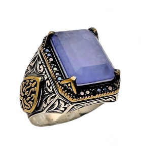 Paraiba ve SiyahZirkon Taşlı Gümüş Yüzük 240053178G22Y