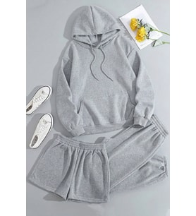 Unisex 3'lu Sweat Short Eşofman Altı Takım (Gri)