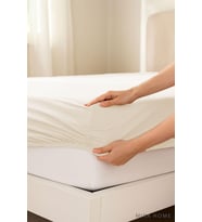 Çift Kişilik Düz Penye %100 Pamuklu Lastikli Çarşaf 160X200 (Ekru)