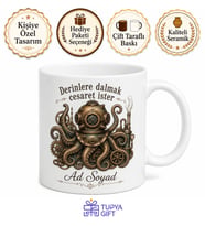Dalgıç Başlığı ve Ahtapot Çizimli Steampunk Gizemi Kupa Bardak Hediye