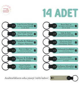 Bilgisayar Eğitimi Katılımcılarına Hediye, İsim Yazılı 14'lü Set Anahtarlık, Turkuaz & Sütlü Kahve