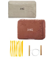 Kahve Çamur 3 Kg Kırmızı Kil Seramik Hamuru Beyaz Kil 3 Kg Plastik Ebeşuar Seti Çamur Kesme Teli