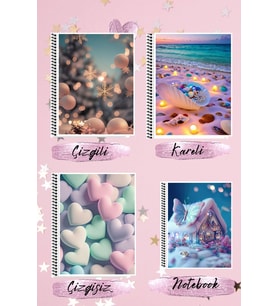 Tatlı defterler seti A4 defter çizgili + kareli + çizgisiz + A5 notebook defter