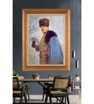 Altın Varaklı Çerçeveli Paspartulu Atatürk Tablo nh248 (Gold)
