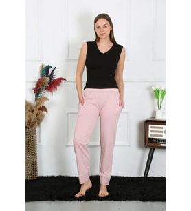 pilelistore- Kadın Pamuk Penye Cepli Tek Alt Pijama Pudra