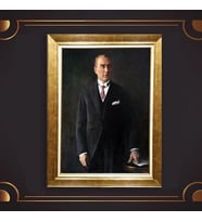 Altın Varaklı Çerçeveli Paspartulu Atatürk Tablo z4946 (Gold)
