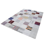 Salon Kilimi Ekru Çok Renkli Modern Geometrik El Dokuma Bohem Stil Oturma Odası Mutfak