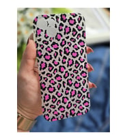 Iphone 14 PLUS Uyumlu Pembe Leopar Baskılı Şeffaf Telefon Kılıfı