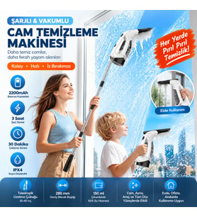 Şarjlı Cam Silme Makinesi Vakumlu Cam Temizleme Makinesi Cam Silecek Pencere Ayna Araç Camı Temizleyici