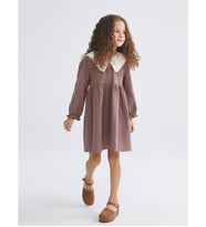 LCW Kids Kahverengi Bebe Yaka Kız Çocuk Müslin Elbise