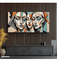Yatay Panoramik Kanvas Tablo Kübizm Yüzler Sanat Tablosu Ev Ofis Duvar Dekoru