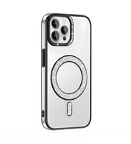 Apple iPhone 12 Pro Uyumlu Kılıf Pırlanta Taş Tasarımlı M-safe Şarj Özellikli Zore Karetta Silikon Kapak (Siyah)