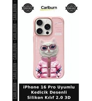 iPhone 16 Pro Uyumlu Kedicik Desenli Silikon Kılıf 2.0 3D Yeni Modern