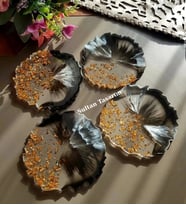Epoksi 4 lü Bardak Altlığı Takımı (Siyah-Altın)