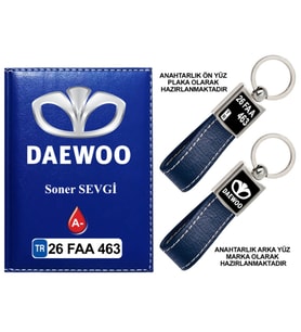Plakanıza Özel Daewoo Logolu Lacivert Ruhsat Kabı ve Anahtarlık