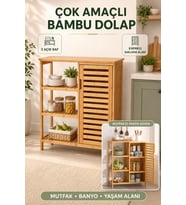 Çok Amaçlı Bambu Dolap – 3 Raflı Kapaklı Mutfak Banyo Ev Ofis Düzenleyici Dolap