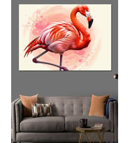 Pembe Flamingo Tek Ayak Dekoratif Kanvas - Mdf Ahşap Tablo