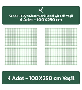 KONAK TEL ÇİT SİSTEMLERİ 4 ADET PANEL ÇİT TELİ 100X250 CM (Yeşil)
