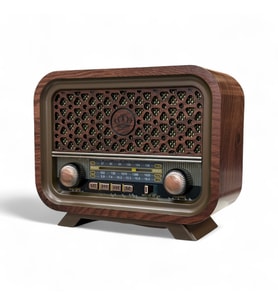 Ahşap Görünüm Nostalji Radyo,Şık Tasarım Bluetooth Nostaljik Radyo (Koyu Kahverengi - Kum Rengi)