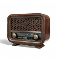 Ahşap Görünüm Nostalji Radyo,Şık Tasarım Bluetooth Nostaljik Radyo (Koyu Kahverengi - Kum Rengi)
