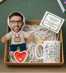 BK Gift Kişiye Özel Erkek Öğretmen Bebek Yastık & Kupa Bardak & Mum & Notluk -4, Öğretmenler Günü, Öğretmene Hediye