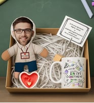 BK Gift Kişiye Özel Erkek Öğretmen Bebek Yastık & Kupa Bardak & Mum & Notluk -4, Öğretmenler Günü, Öğretmene Hediye