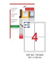 Bilgisayar Etiketi Tw-2004 99,1x139 mm 100 Lü Lazer Etiket 1 Paket Tanex Davetiye Kargo Koli Kutu Etiketi (Beyaz)