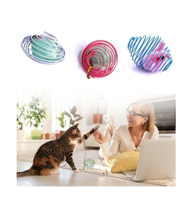 Yaylı Metal Fareli Kafes Kedi Oyun Topu Sıçrayan Spiral Kedi Topu (5343)
