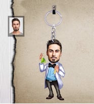 Kişiye Özel Kimyager Karikatürlü Ahşap Anahtarlık  Bay-1-Eco