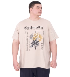 Mode XL Büyük Beden Erkek T-Shirt Bisiklet Yaka OPTIMISTIC U25028 Bej