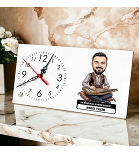 Kanun Ustası Müzisyen Erkek Karikatürlü Masa Saati