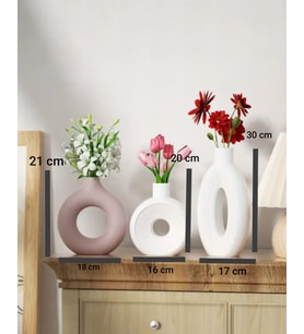 STONELANDER 3'LÜ BEYAZ RENK YUVARLAK VE OVAL VAZO SETİ DEKOARİF OBJE DOĞUM GÜNÜ HEDİYESİ, ÖZEL GÜN HEDİYESİ, HEDİYELİK EŞYA (30x17, 20x16, 21x18)