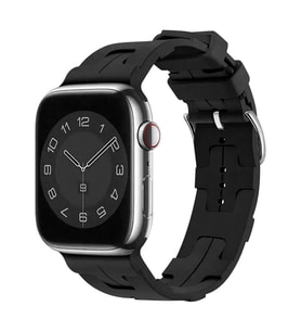 Apple Watch 7 45mm Uyumlu Kordon Silikon Yumuşak Esnek Metal Klipsli KRD-92 Kayış (Siyah)