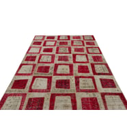 Kırmızı Halı Salon Halısı El Dokuma Yün Patchwork Geometrik Desenli Lüks Doku Yatak Odası