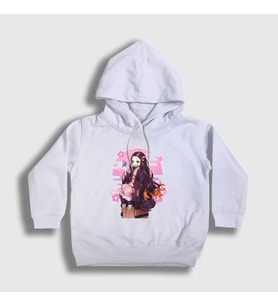 Presmono Unisex Çocuk Beyaz Nezuko Kamado Anime Demon Slayer Kimetsu No Yaiba Kapüşonlu Sweatshirt 308108tt