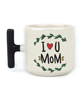 I Love You Mom Baskılı Siyah Kulplu T Kupa