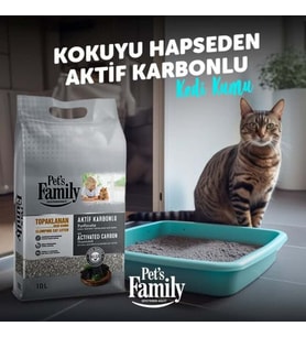 Pet's Family Aktif Karbonlu Parfümsüz Topaklanan Bentonit 10 Lt İnce Taneli Kedi Kumu