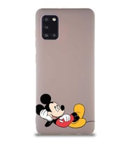 Samsung Galaxy A31 Soft Premier Kapak Mickey Mouse-F Tasarımlı Silikon Kılıf - Pudra (Şeffaf)