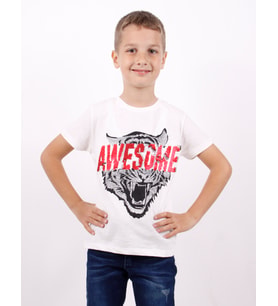 Toontoy Erkek Çocuk Awesome Pul Nakışlı T-Shirt (Ekru)