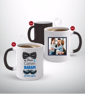 BK Gift Kişiye Özel Babalar Günü Hediyesi Fotoğraflı Sihirli Kupa Bardak-105 (Beyaz)