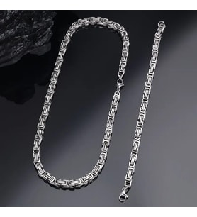 Silver Renk Kalınlık 5 Mm 317l Çelik Kral Zincir&bileklik Kombini (Gümüş Gri)
