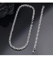 Silver Renk Kalınlık 5 Mm 317l Çelik Kral Zincir&bileklik Kombini (Gümüş Gri)